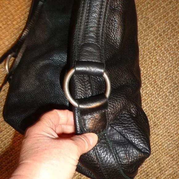 Banana Republic 100% Cow Leather Boho Handbag Black Inner Zip Pocket - Picture 8 of 15